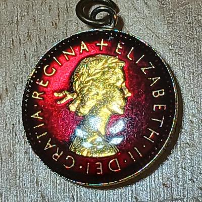Enameled Great Britain 1959 One Shilling Queen Elizabeth II Charm Pendant