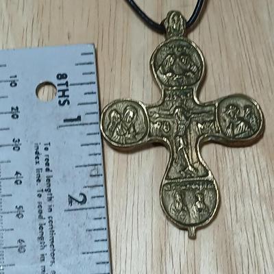 Vintage Orthodox Crucifix Brass necklace with Cross bracelet