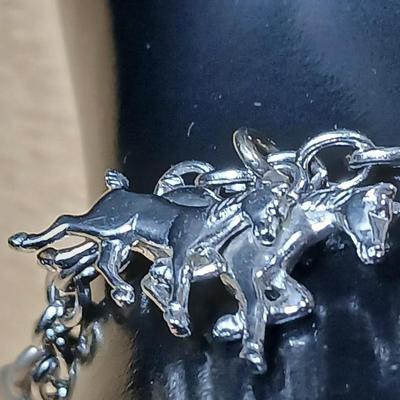 Wells Ster marked Charm bracelet Horses- Owl - Cat - Dog- Piano - Sterling bracelet