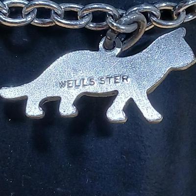 Wells Ster marked Charm bracelet Horses- Owl - Cat - Dog- Piano - Sterling bracelet