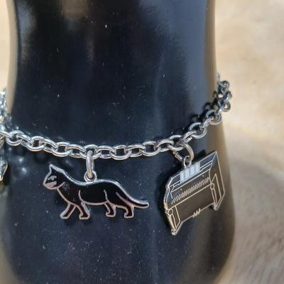 Wells Ster marked Charm bracelet Horses- Owl - Cat - Dog- Piano - Sterling bracelet