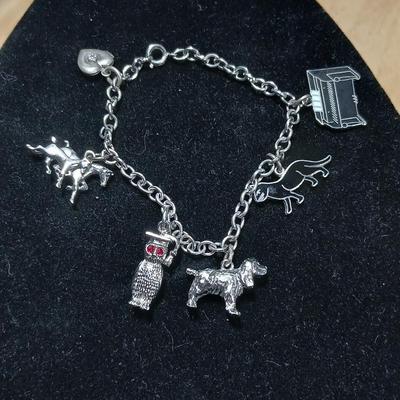 Wells Ster marked Charm bracelet Horses- Owl - Cat - Dog- Piano - Sterling bracelet