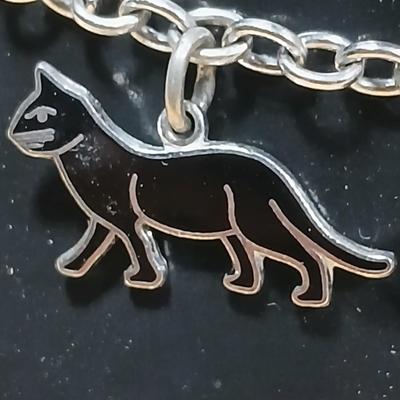 Wells Ster marked Charm bracelet Horses- Owl - Cat - Dog- Piano - Sterling bracelet