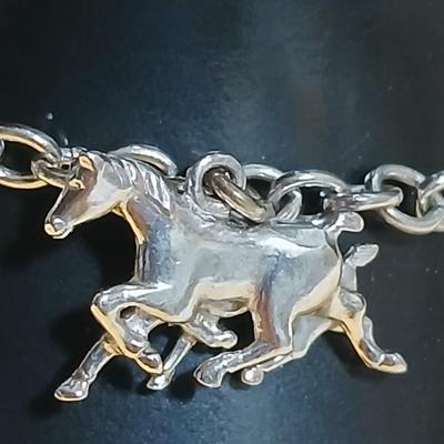 Wells Ster marked Charm bracelet Horses- Owl - Cat - Dog- Piano - Sterling bracelet