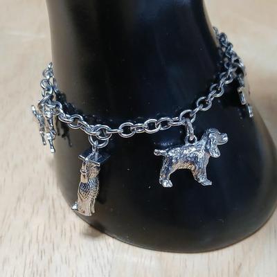 Wells Ster marked Charm bracelet Horses- Owl - Cat - Dog- Piano - Sterling bracelet
