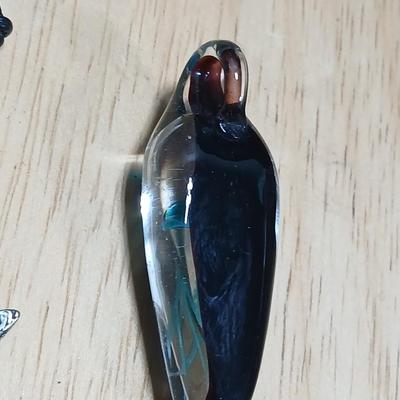 Dragonfly necklace, Glass box locket, blown glass mushroom pendant, and a Moose on a stone pendant