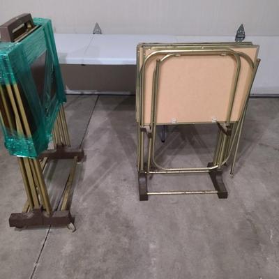 Sale Photo Thumbnail #65: 6 tables total. Four with the artwork on top and two just plain wood. 

Great condition on both sets