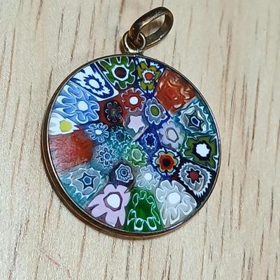 Colorful .925 marked multicolored eye necklace with Multicolor Murano Glass Millefiori Pendant