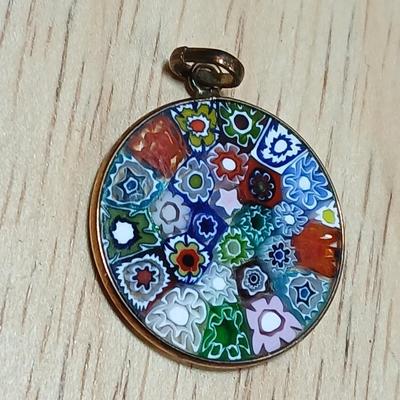 Colorful .925 marked multicolored eye necklace with Multicolor Murano Glass Millefiori Pendant