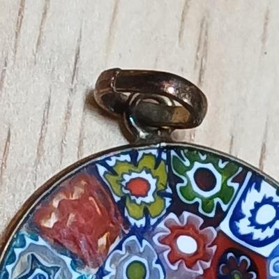 Colorful .925 marked multicolored eye necklace with Multicolor Murano Glass Millefiori Pendant