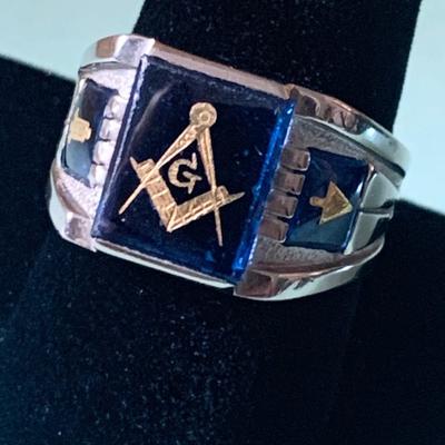 14k White Gold Masonic Mans Size 10 Ring