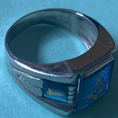 14k White Gold Masonic Mans Size 10 Ring
