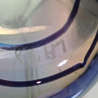 Vintage Signed Hand-Blown Paperweight, Aurene Iridescent Glass Paperweight, Studio Art Glass Pulled Feather Paperweight