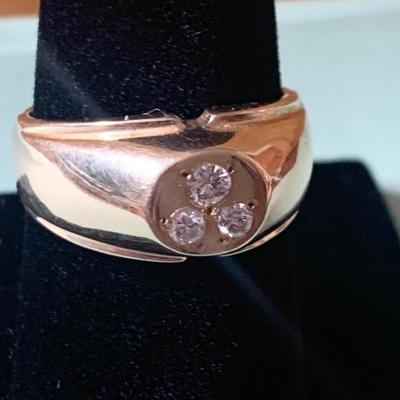 14k Yellow Gd Mens Ring 3 Stones - Size 7 - 10 grams