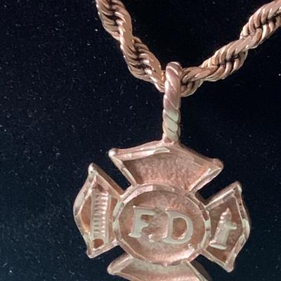 14k Yellow Gold Fire Department Pendant w/ 16” Chain - Total Weight 18.4 grams
