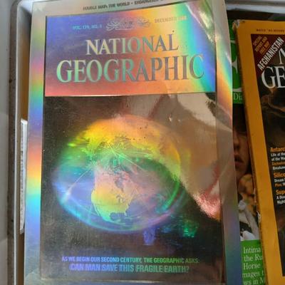 Milk crate of National Geographic magazines