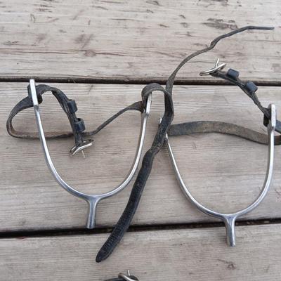 Equestrian Tack - Two pairs of Spurs - Sprenger and unmarked English riding spurs with leather straps