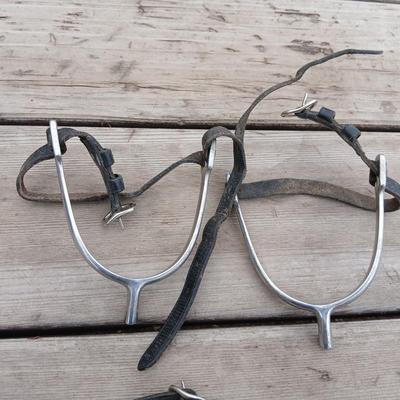 Equestrian Tack - Two pairs of Spurs - Sprenger and unmarked English riding spurs with leather straps
