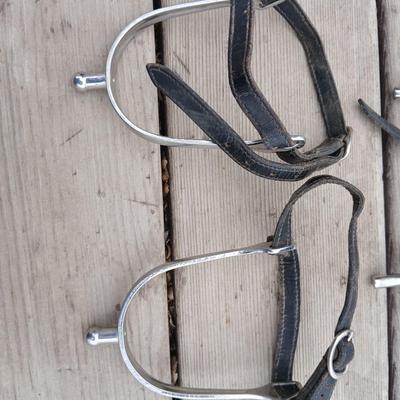 Equestrian Tack - Two pairs of Spurs - Sprenger and unmarked English riding spurs with leather straps