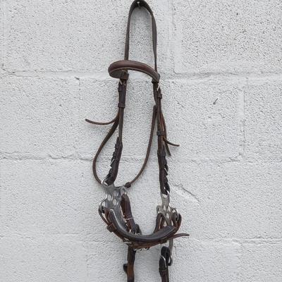 Equestrian Tack - Leather hackamore bitless Bridle with nylon rope reins
