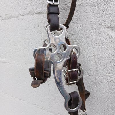 Equestrian Tack - Leather hackamore bitless Bridle with nylon rope reins