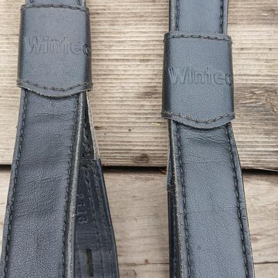 Equestrian tack - Two sets of adjustable Leather stirrup straps - one black leather pair - one Brown leather pair