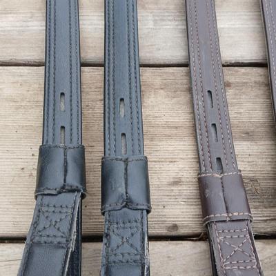 Equestrian tack - Two sets of adjustable Leather stirrup straps - one black leather pair - one Brown leather pair