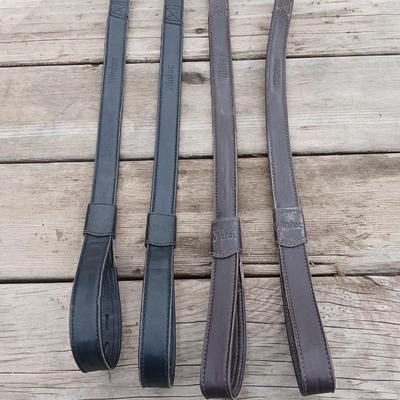 Equestrian tack - Two sets of adjustable Leather stirrup straps - one black leather pair - one Brown leather pair
