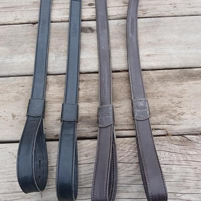 Equestrian tack - Two sets of adjustable Leather stirrup straps - one black leather pair - one Brown leather pair