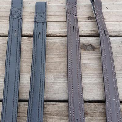 Equestrian tack - Two sets of adjustable Leather stirrup straps - one black leather pair - one Brown leather pair