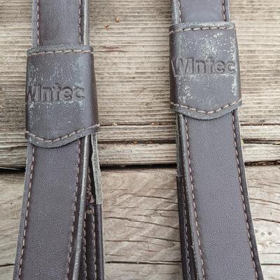 Equestrian tack - Two sets of adjustable Leather stirrup straps - one black leather pair - one Brown leather pair
