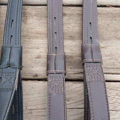 Equestrian tack - Two sets of adjustable Leather stirrup straps - one black leather pair - one Brown leather pair