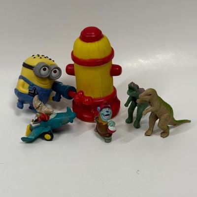 VIntage Toy Lot - happy meal sized toys - Minion, Dinosaurs, Fire hydrant, etc