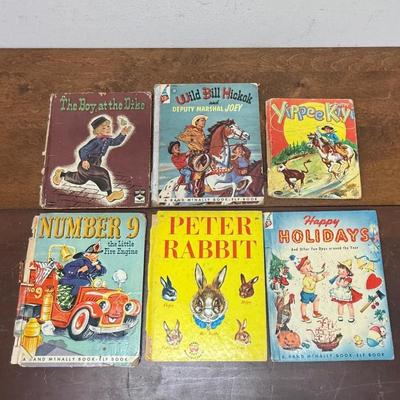 LOT OF 6 VINTAGE CHILDREN'S STORYBOOKS: The Boy at the Dike, Wild Bill Hickok, Yipee Kiyi, Number 0, Petter Rabbit, Happy Holidays