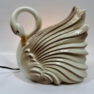 Rare Vintage 1950s Swan TV Lamp by Enchanto Co California Pottery