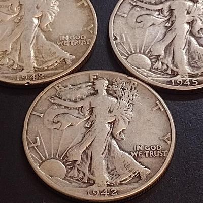 Set of Three U. S. Mint Walking Liberty Silver Half Dollars Circulated (66) Various Dates