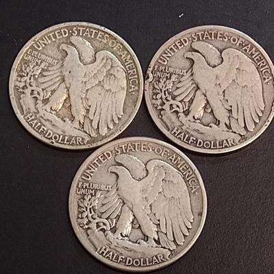 Set of Three U. S. Mint Walking Liberty Silver Half Dollars Circulated (66) Various Dates