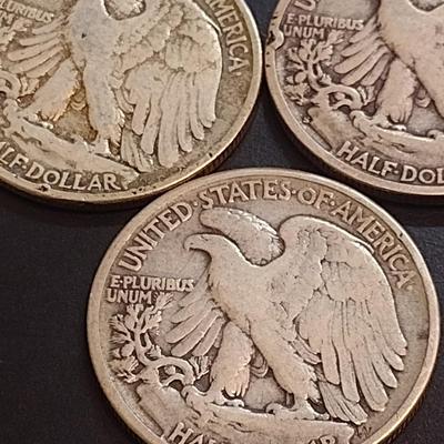 Set of Three U. S. Mint Walking Liberty Silver Half Dollars Circulated (66) Various Dates