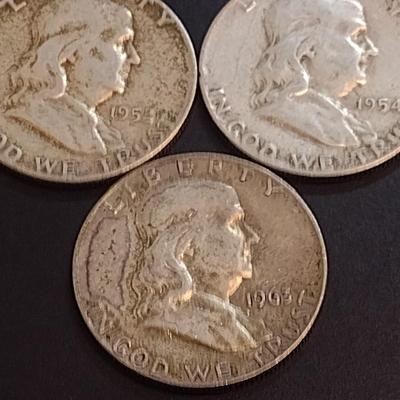 Set of Three U. S. Mint Franklin Silver Half Dollars Circulated Various Dates (67)