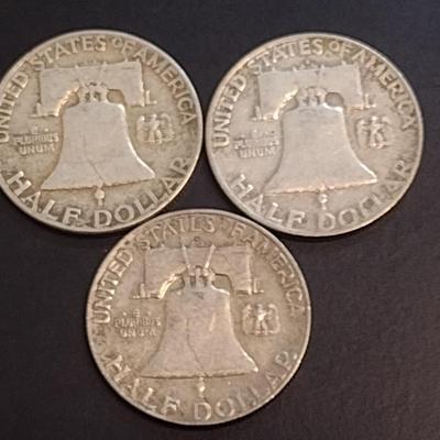 Set of Three U. S. Mint Franklin Silver Half Dollars Circulated Various Dates (67)