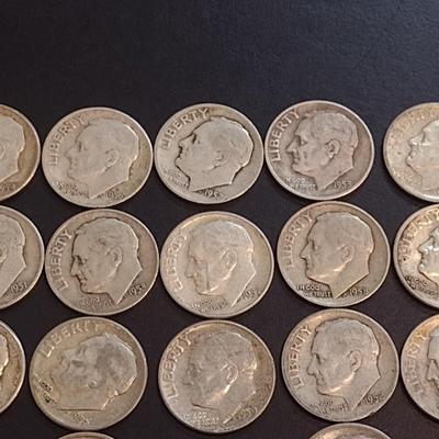 Set of Twenty-Six 1950-1959 U. S. Mint Roosevelt Silver Dimes Circulated (70)