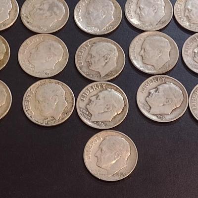 Set of Twenty-Six 1950-1959 U. S. Mint Roosevelt Silver Dimes Circulated (70)