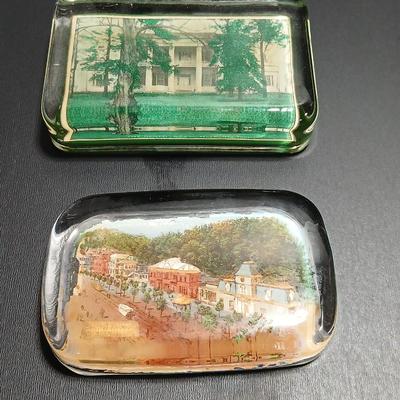 Two glass picture paperweights - The Hermitage Nashville Tennessee and City street