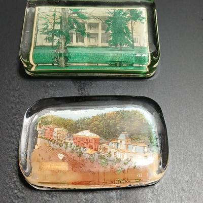 Two glass picture paperweights - The Hermitage Nashville Tennessee and City street