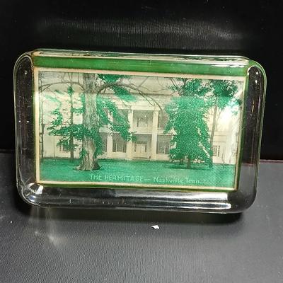 Two glass picture paperweights - The Hermitage Nashville Tennessee and City street