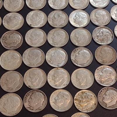 Set of Fifty-Eight 1960-1964 U. S. Mint Roosevelt Silver Dimes Circulated (71)