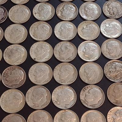 Set of Fifty-Eight 1960-1964 U. S. Mint Roosevelt Silver Dimes Circulated (71)