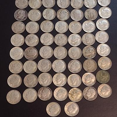 Set of Fifty-Eight 1960-1964 U. S. Mint Roosevelt Silver Dimes Circulated (71)