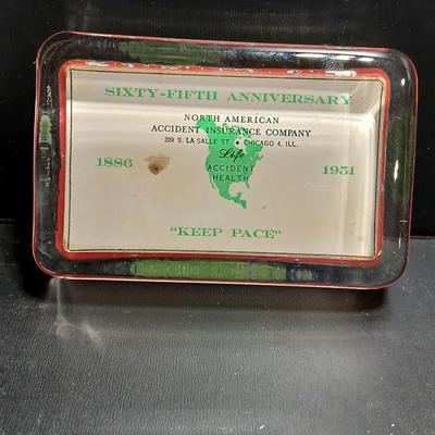 Two vintage advertisement paperweights - Cyris T. Clark Company Boston Mass. & North American Accident Insurance company 1951