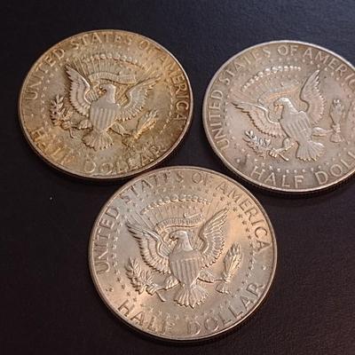 Set of Three 1964 U. S. Mint Kennedy Silver Half Dollars Circulated (74)
